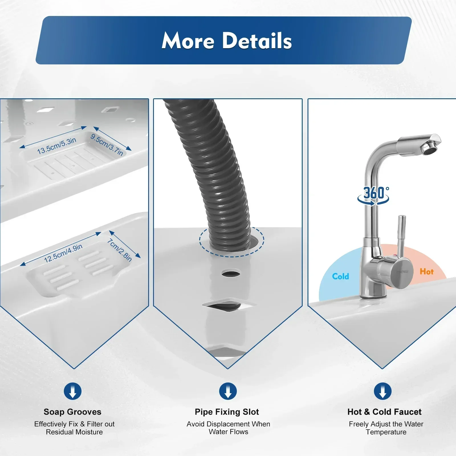 BYMAOCAR Multifunctional Freestanding PP Utility Laundry Sink with Hot & Cold Water Faucet, Indoor Outdoor Heavy Duty Wash Tub Station