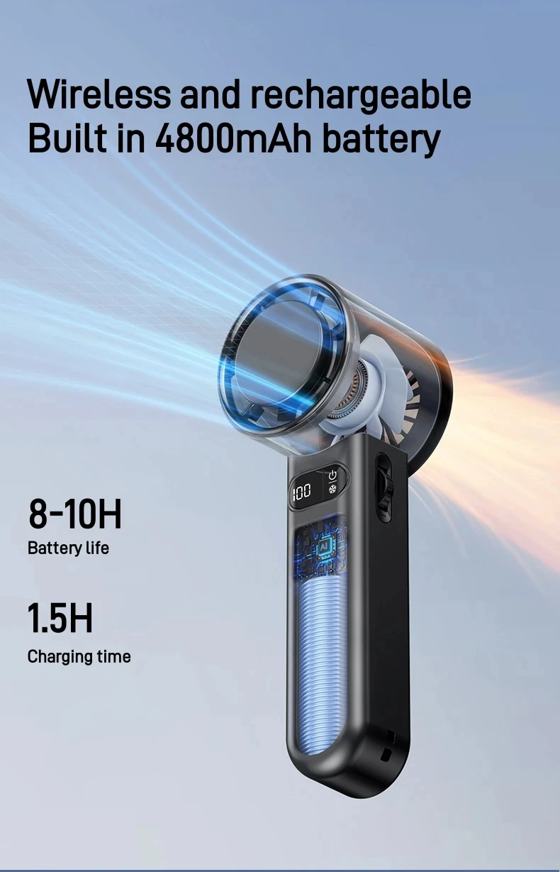 Portable Handheld Turbo Mini Fan Adjustable Wind Speed With Digital Display & Phone Holder, Rechargeable Cooling Fan For Travel Camping Indoor Outdoor Daily Use