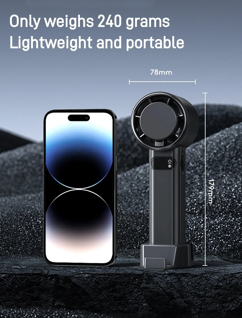 Portable Handheld Turbo Mini Fan Adjustable Wind Speed With Digital Display & Phone Holder, Rechargeable Cooling Fan For Travel Camping Indoor Outdoor Daily Use