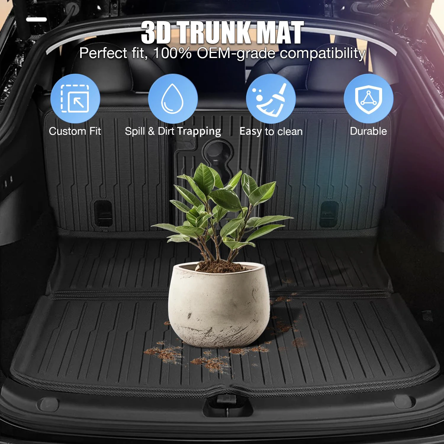 For 2021-2024 Model Y 7PCS Full Set TPE Floor Mats Full Coverage Custom Fit All Weather Waterproof Anti-Slip Odorless Easy Clean Cargo Mat Rear Seat Back Protector