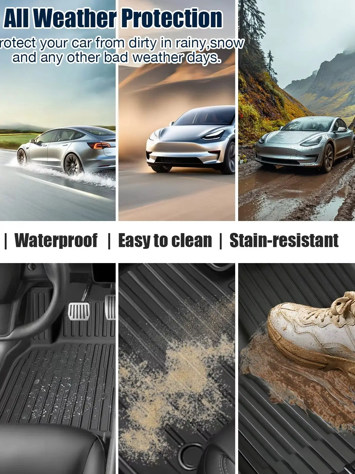 For 2021-2024 Model Y 7PCS Full Set TPE Floor Mats Full Coverage Custom Fit All Weather Waterproof Anti-Slip Odorless Easy Clean Cargo Mat Rear Seat Back Protector
