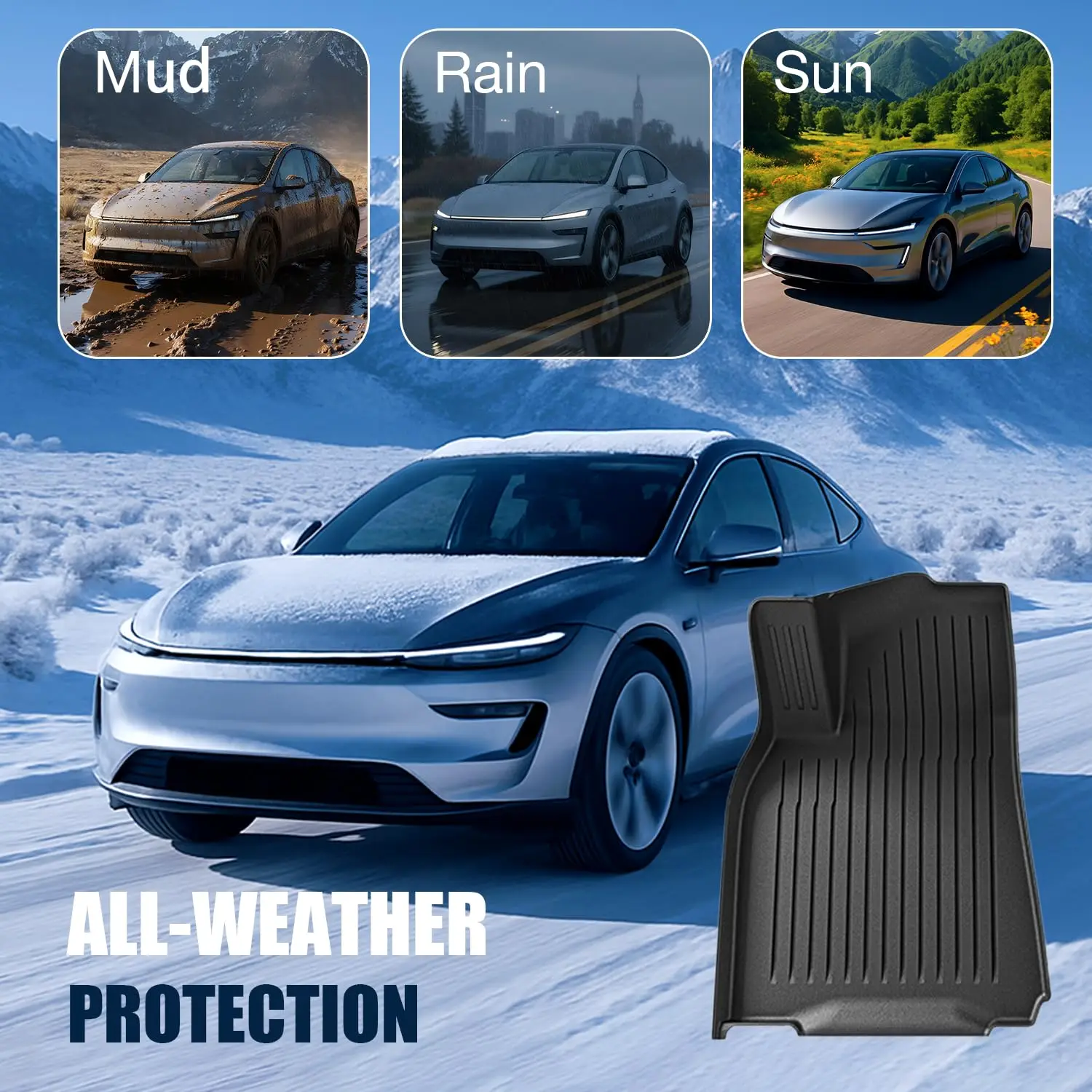 For 2021-2024 Model Y 7PCS Full Set TPE Floor Mats Full Coverage Custom Fit All Weather Waterproof Anti-Slip Odorless Easy Clean Cargo Mat Rear Seat Back Protector