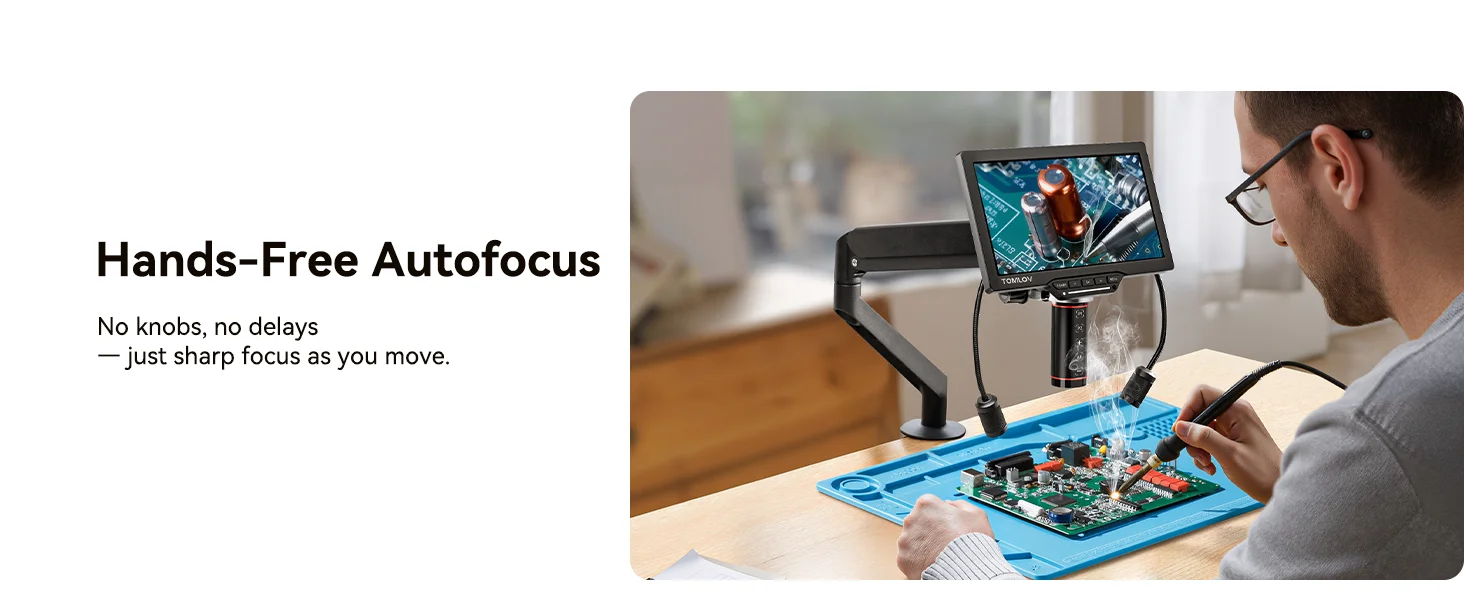 TOMLOV 3K Autofocus Digital Microscope 2000X TM3K-AF Max HDMI Electronics Microscopes for Soldering 10" IPS Display Dual Micro Scope Lens Flexible Arm For Phone Repair