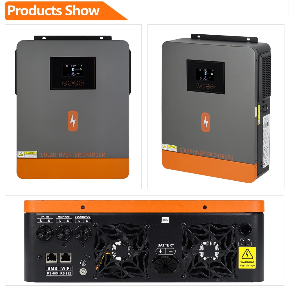 PowMr USA 4.5KVA 4200W/4.2KW 24V Hybrid Solar Inverters 220Vac Output Max 6200W 500Vdc PV Input With MPPT 120A Charge Regulator Support Wifi for Lifepo4 Power Bank Home RV Cabin Solar Energy Storage System