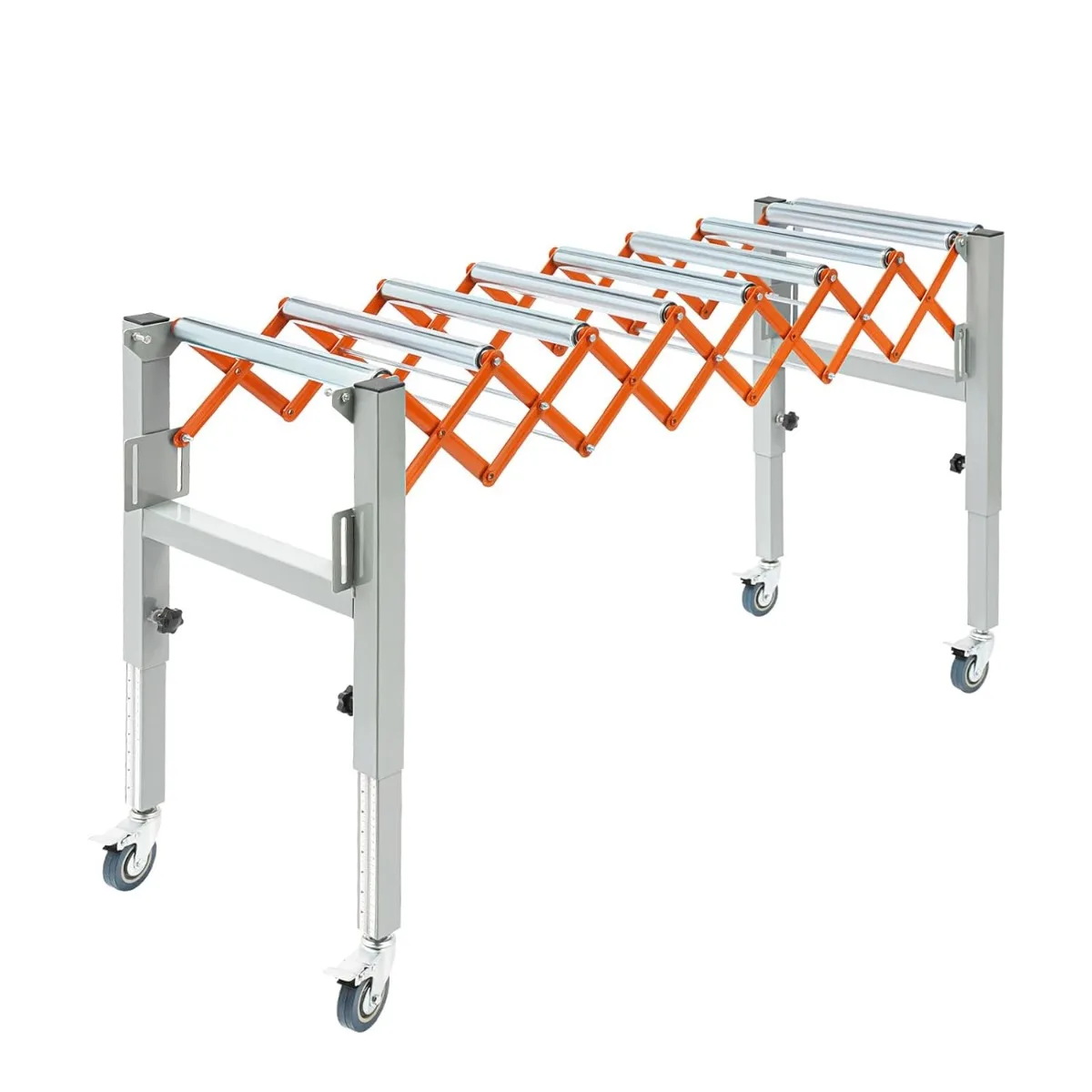 Roller Conveyor, Adjustable Conveyor Roller 51in, Orange, Max Load 110.23lbs, Sturdy Iron Anti-Rust, Adjustable Height & Length for Table Saw or Planer Transport