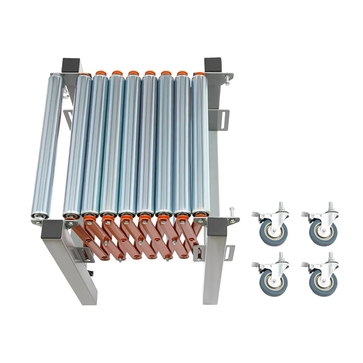 Roller Conveyor, Adjustable Conveyor Roller 51in, Orange, Max Load 110.23lbs, Sturdy Iron Anti-Rust, Adjustable Height & Length for Table Saw or Planer Transport