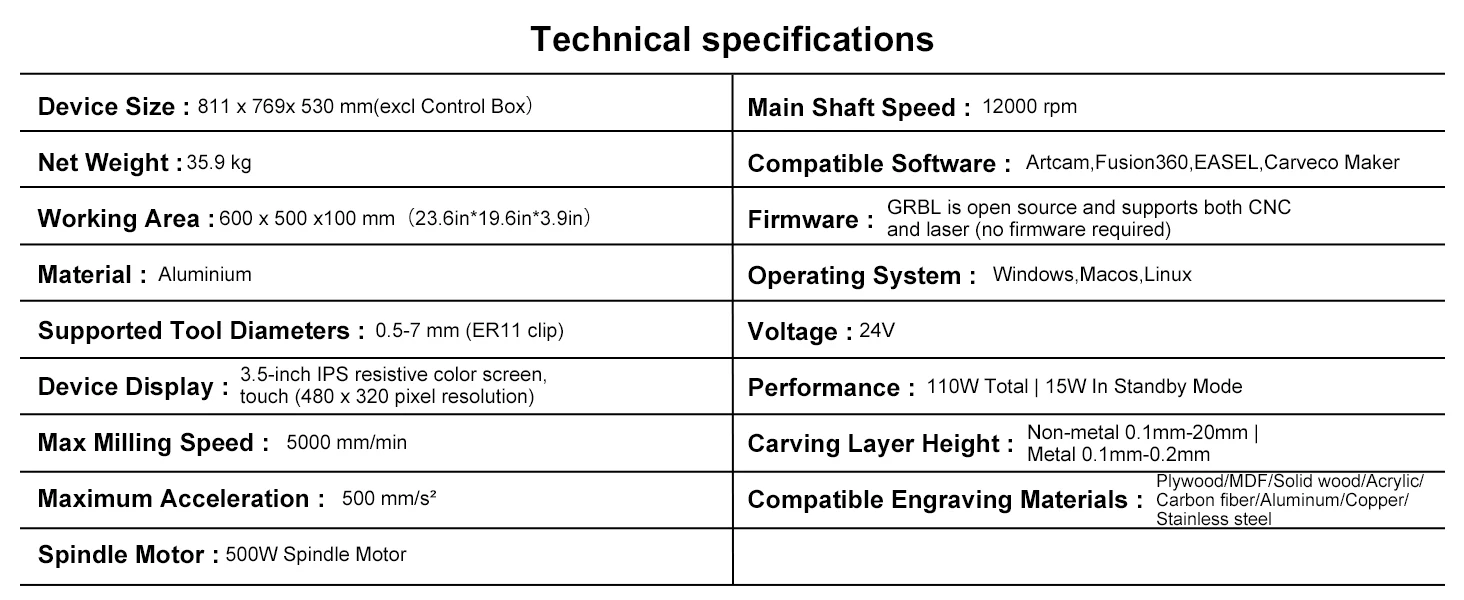 Twotree TTC6050 CNC Engraving Machine 500W CNC Router Machine 600x500mm Desktop Engraving Machine With infrared Beam Sensor XYZ Axis Linear Guide for Stainless Steel Wood PVC Acrylic