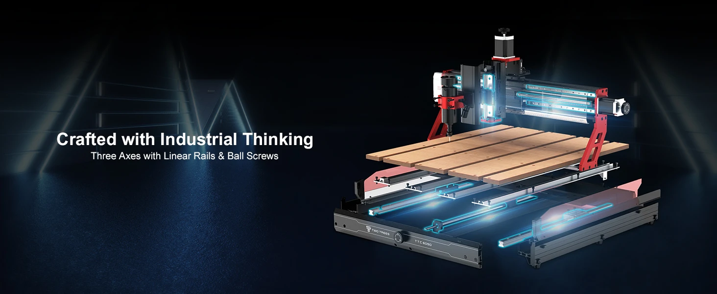 Twotree TTC6050 CNC Engraving Machine 500W CNC Router Machine 600x500mm Desktop Engraving Machine With infrared Beam Sensor XYZ Axis Linear Guide for Stainless Steel Wood PVC Acrylic