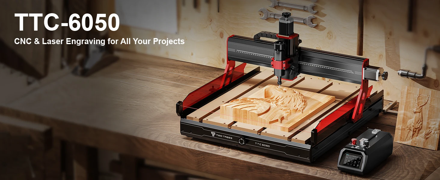 Twotree TTC6050 CNC Engraving Machine 500W CNC Router Machine 600x500mm Desktop Engraving Machine With infrared Beam Sensor XYZ Axis Linear Guide for Stainless Steel Wood PVC Acrylic