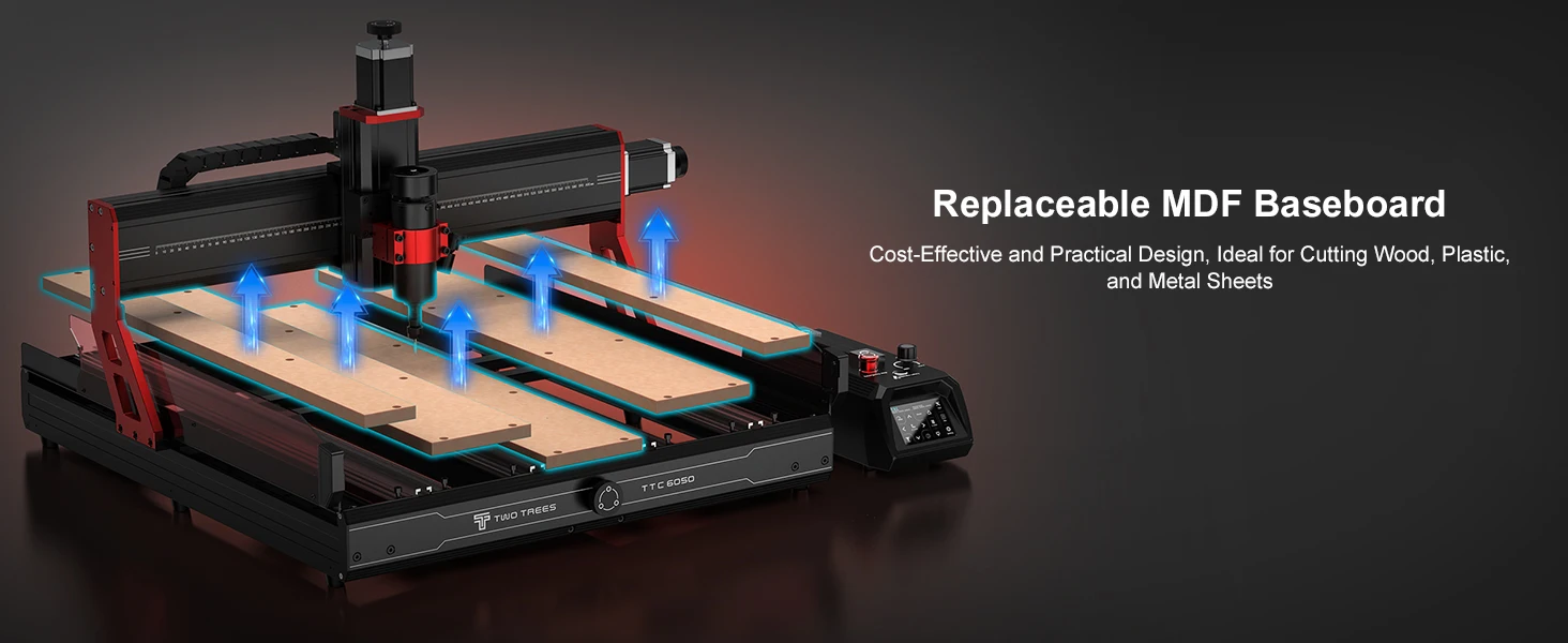 Twotree TTC6050 CNC Engraving Machine 500W CNC Router Machine 600x500mm Desktop Engraving Machine With infrared Beam Sensor XYZ Axis Linear Guide for Stainless Steel Wood PVC Acrylic