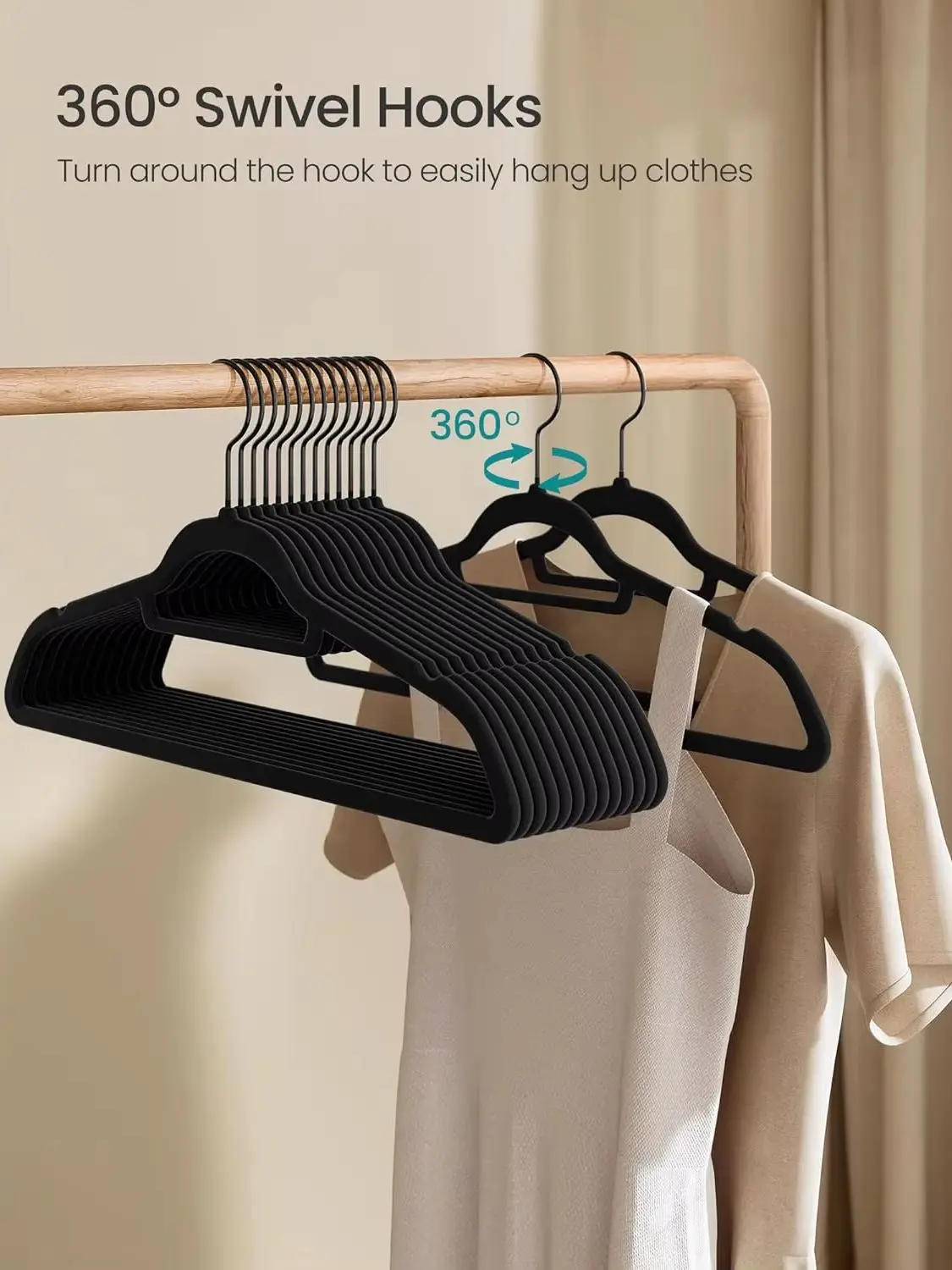 10/20/50 Pack Premium Anti-Slip Velvet Garment Hangers, Soft Flocked Non-Scratch Clothes Hangers with 360° Swivel Hooks, Heavy Duty Sturdy Coat Hangers, Slim Compact Hangers to Save Closet Storage Space