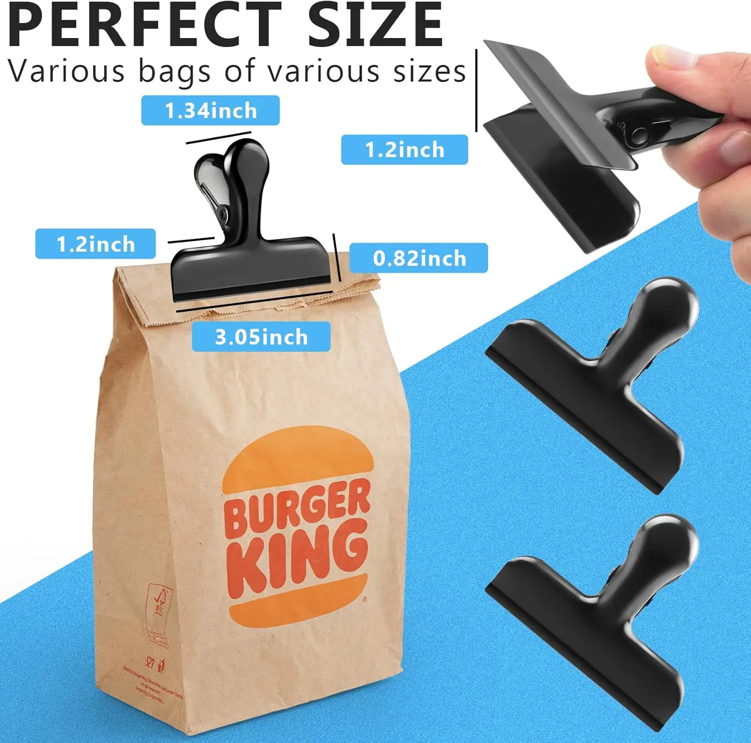 8 Pack Heavy Duty Stainless Steel Chip Clips, Bag Clips for Kitchen Office, Seal Coffee Bags, Paper Sheets