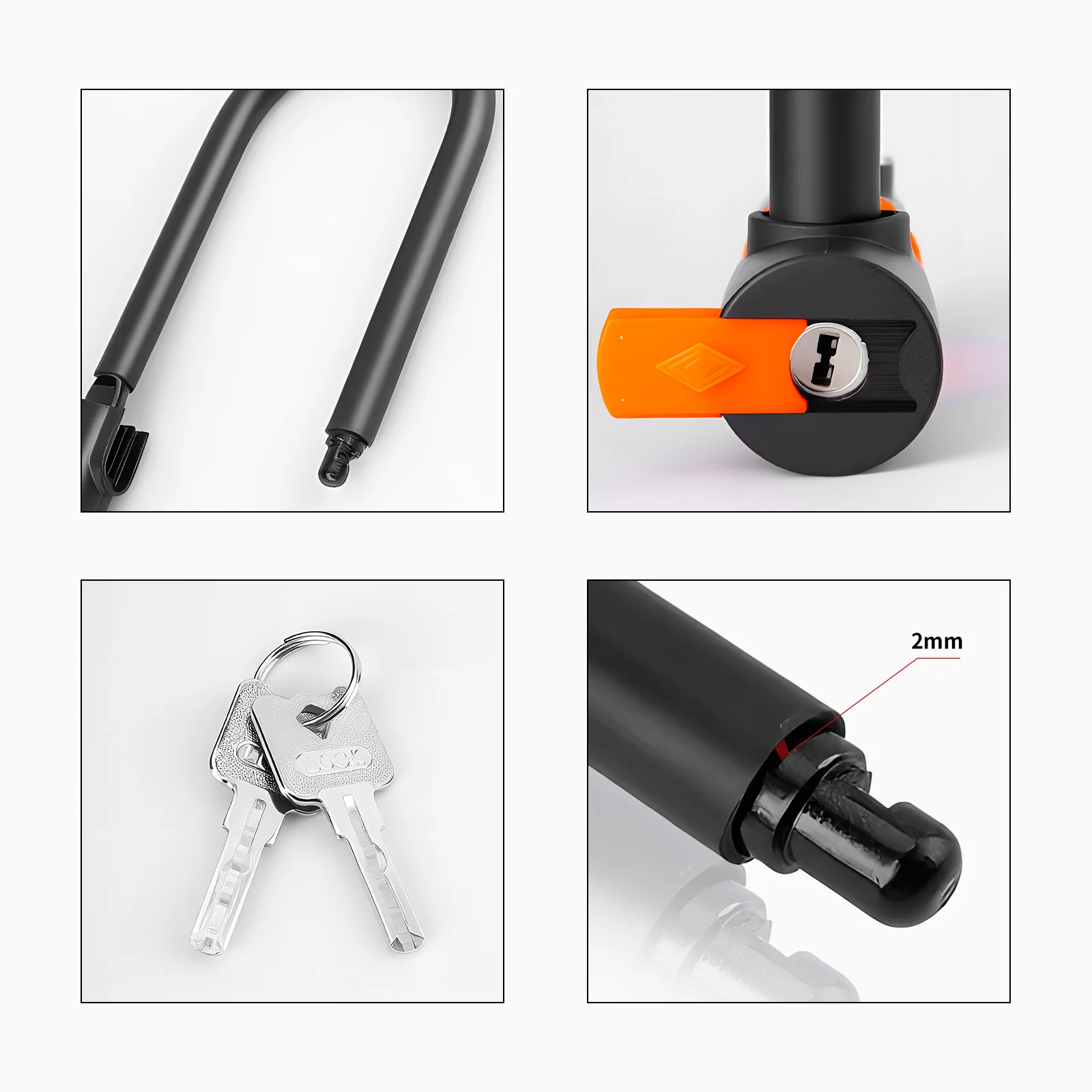 TOSUOD U-Lock High-Strength Alloy Steel Zinc Alloy Lock Cylinder With 2 Keys For Mountain Road Folding Electric Motorcycle Etc U Lock