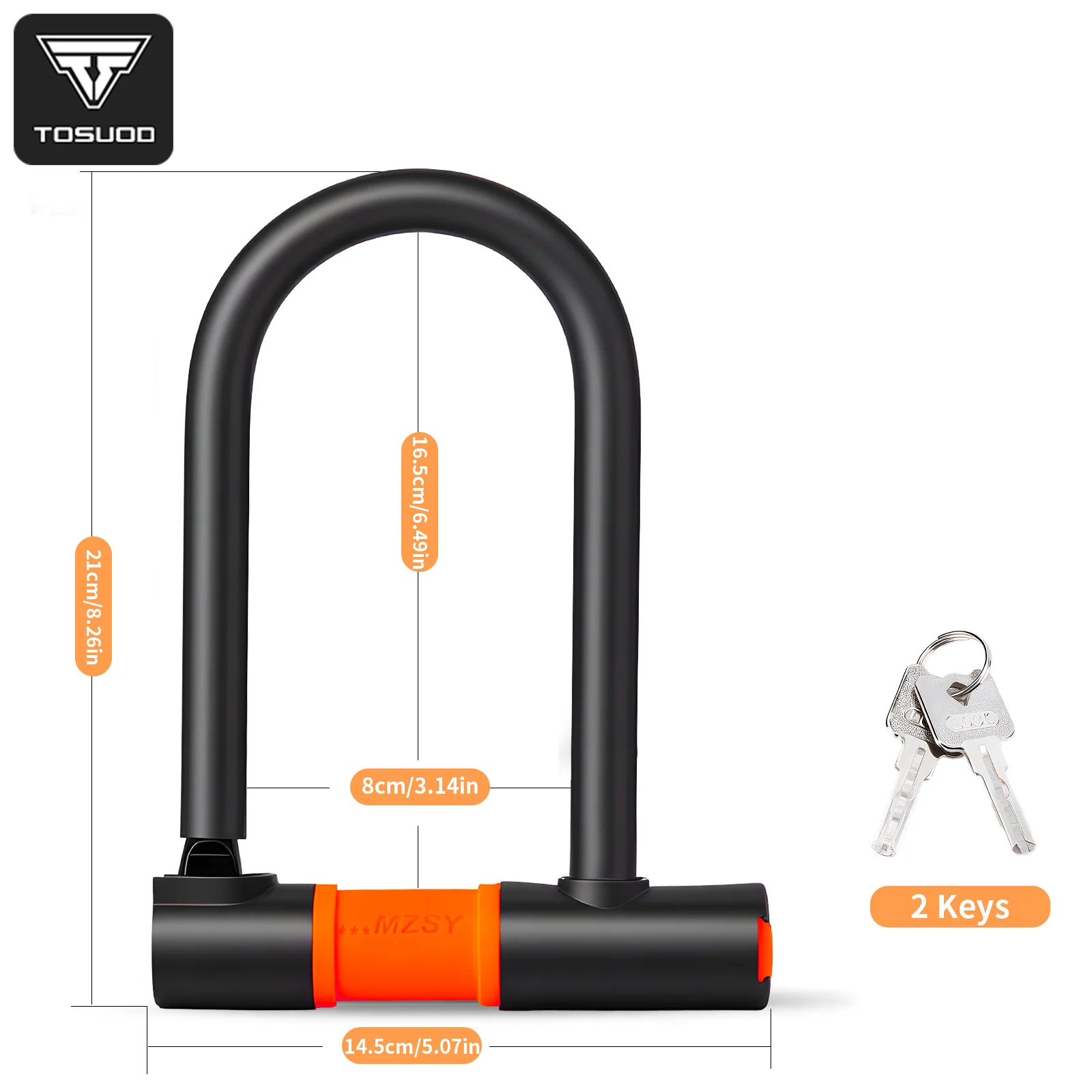 TOSUOD U-Lock High-Strength Alloy Steel Zinc Alloy Lock Cylinder With 2 Keys For Mountain Road Folding Electric Motorcycle Etc U Lock