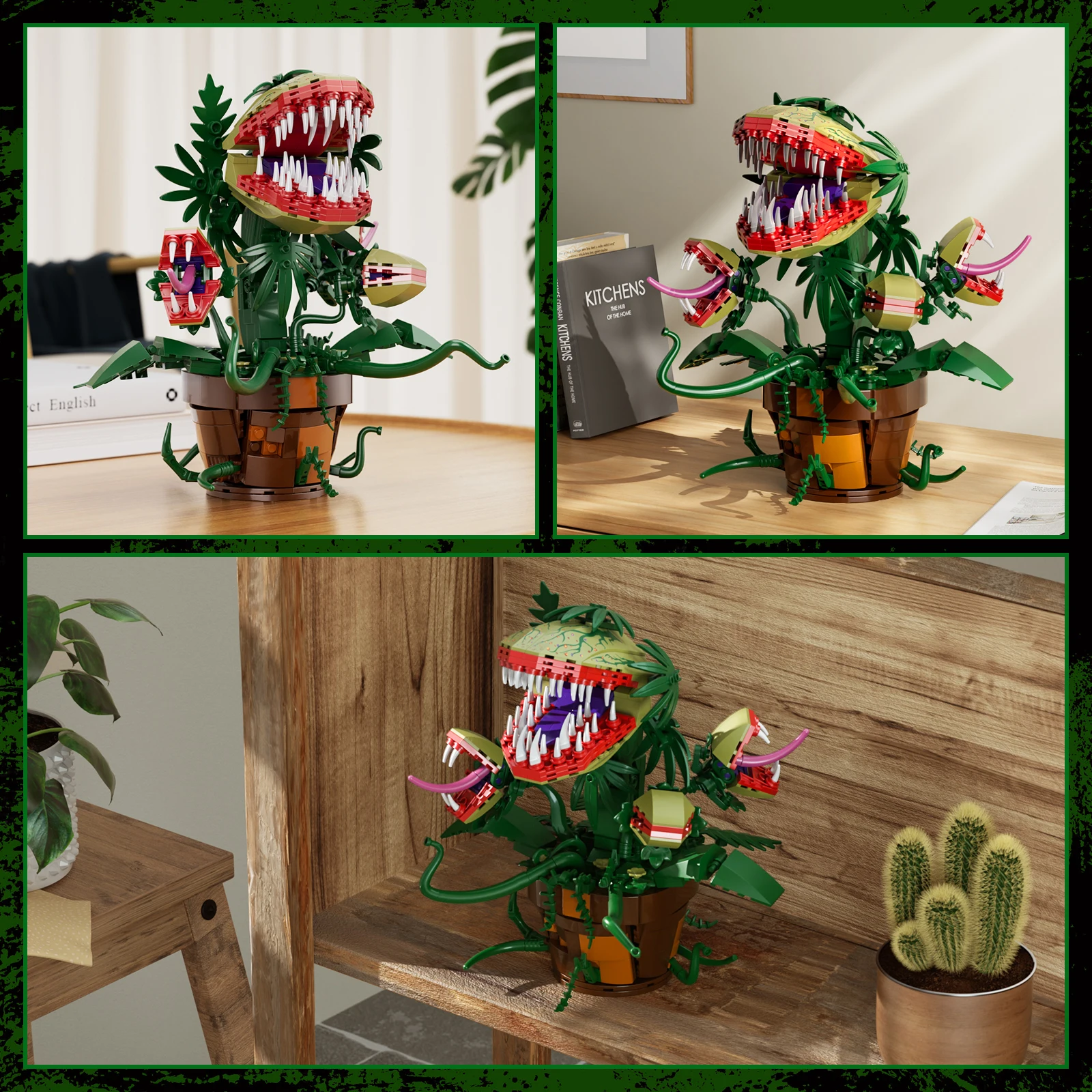 Horrors Audrey II Piranha Plant Building Blocks Kit Horror Flower Desktop Ornament Bricks Toys Holiday Gifts for Adult Film Collectors