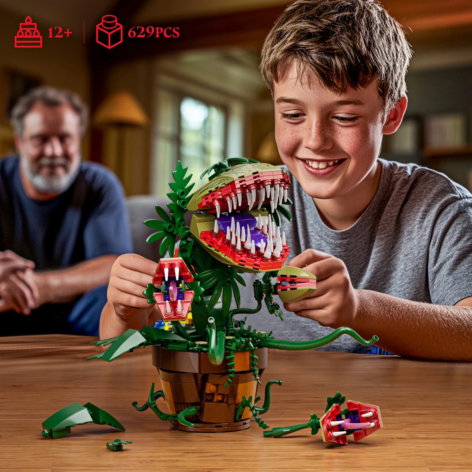 Horrors Audrey II Piranha Plant Building Blocks Kit Horror Flower Desktop Ornament Bricks Toys Holiday Gifts for Adult Film Collectors