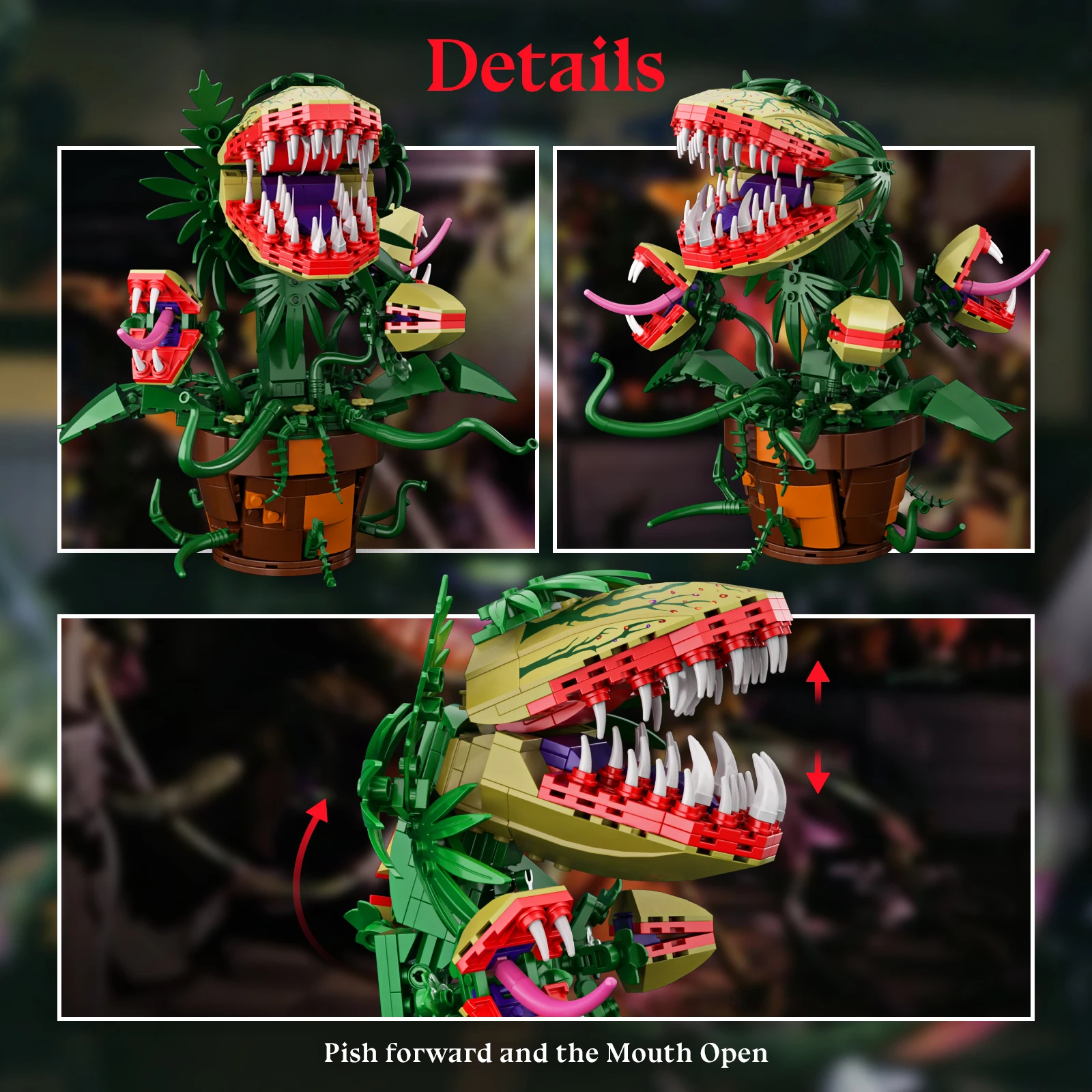 Horrors Audrey II Piranha Plant Building Blocks Kit Horror Flower Desktop Ornament Bricks Toys Holiday Gifts for Adult Film Collectors
