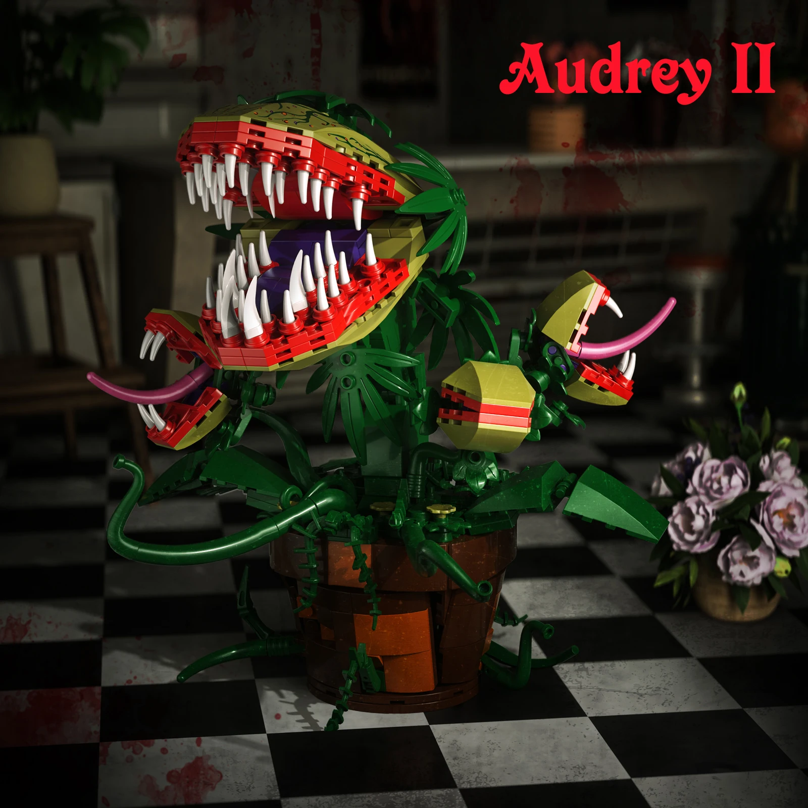 Horrors Audrey II Piranha Plant Building Blocks Kit Horror Flower Desktop Ornament Bricks Toys Holiday Gifts for Adult Film Collectors