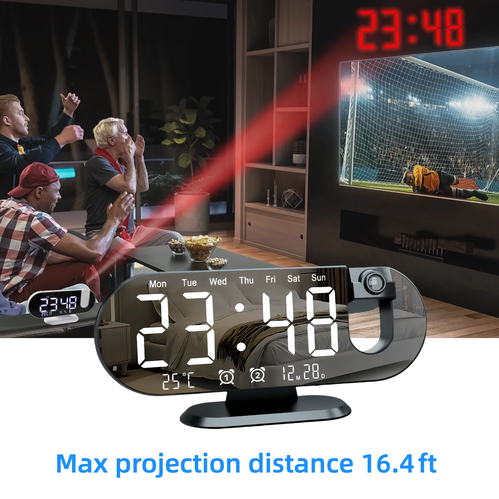 Projection Alarm Clock Bedroom 180° Rotating LED Large Display Ceiling Projector Dual Alarm Dimmer USB Charging Digital Clock Home Decor Holiday Gift