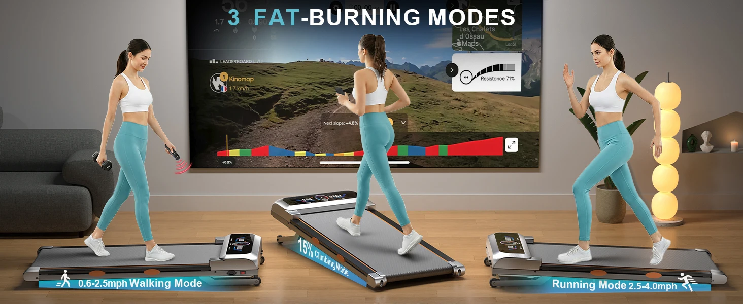 Treadmill with 15% 12-Level Auto Incline & UI Screen, 3.5HP Foldable Under Desk Treadmill, 450LBS Capacity, Bluetooth Speaker, Remote & APP Control for Home Office - Portable