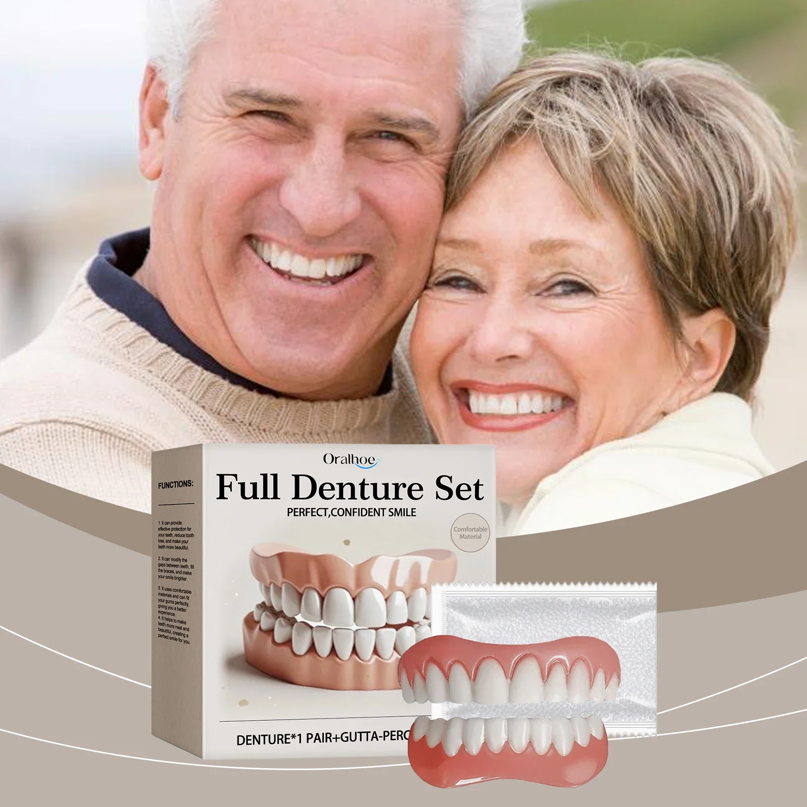 Instant Smile Comfort Fit Flex Denture Set With Gutta-Percha Safe Material Restoration Decorate Gaps Temporary Full Dentures Kit