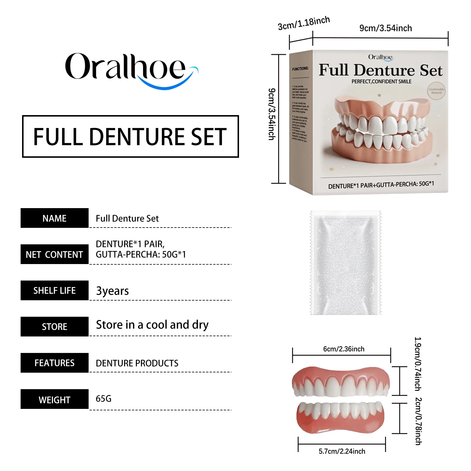 Instant Smile Comfort Fit Flex Denture Set With Gutta-Percha Safe Material Restoration Decorate Gaps Temporary Full Dentures Kit