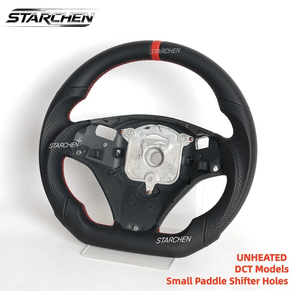 M Sport Full Leather Sport Leather Steering Wheel For BMW E90 E92 E93 M3 328i 335i DCT with Small Paddle Shifter Holes Version & Red Stripe(Non-heated)