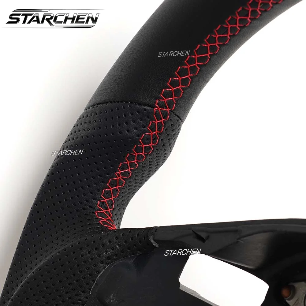 M Sport Full Leather Sport Leather Steering Wheel For BMW E90 E92 E93 M3 328i 335i DCT with Small Paddle Shifter Holes Version & Red Stripe(Non-heated)
