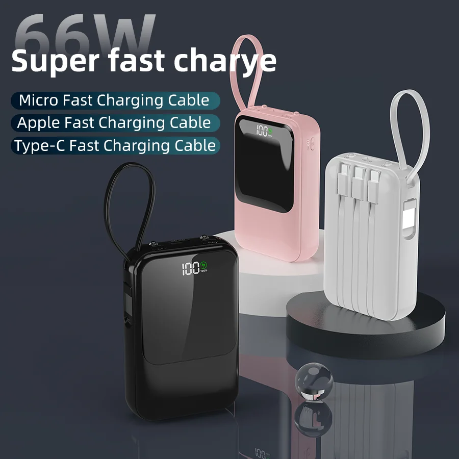 10000mAh Portable Power Bank for Universal Devices Super Fast Charging with Built-in Cable Large Capacity Power Bank for All Smartphones