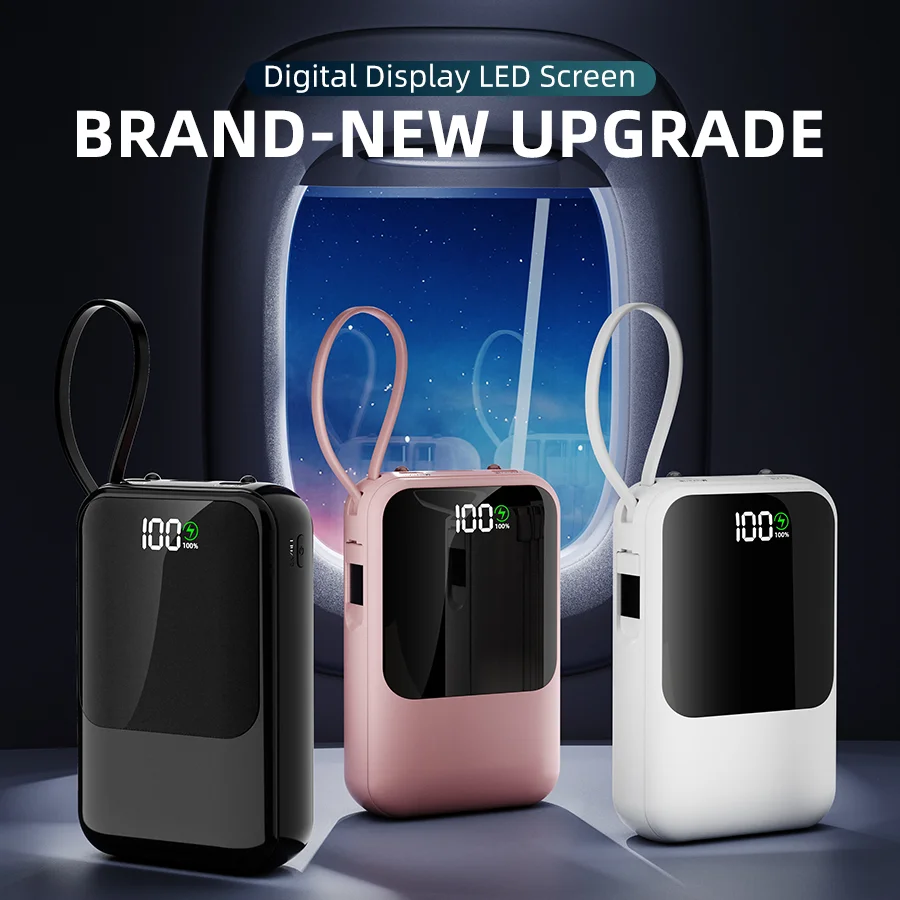 10000mAh Portable Power Bank for Universal Devices Super Fast Charging with Built-in Cable Large Capacity Power Bank for All Smartphones