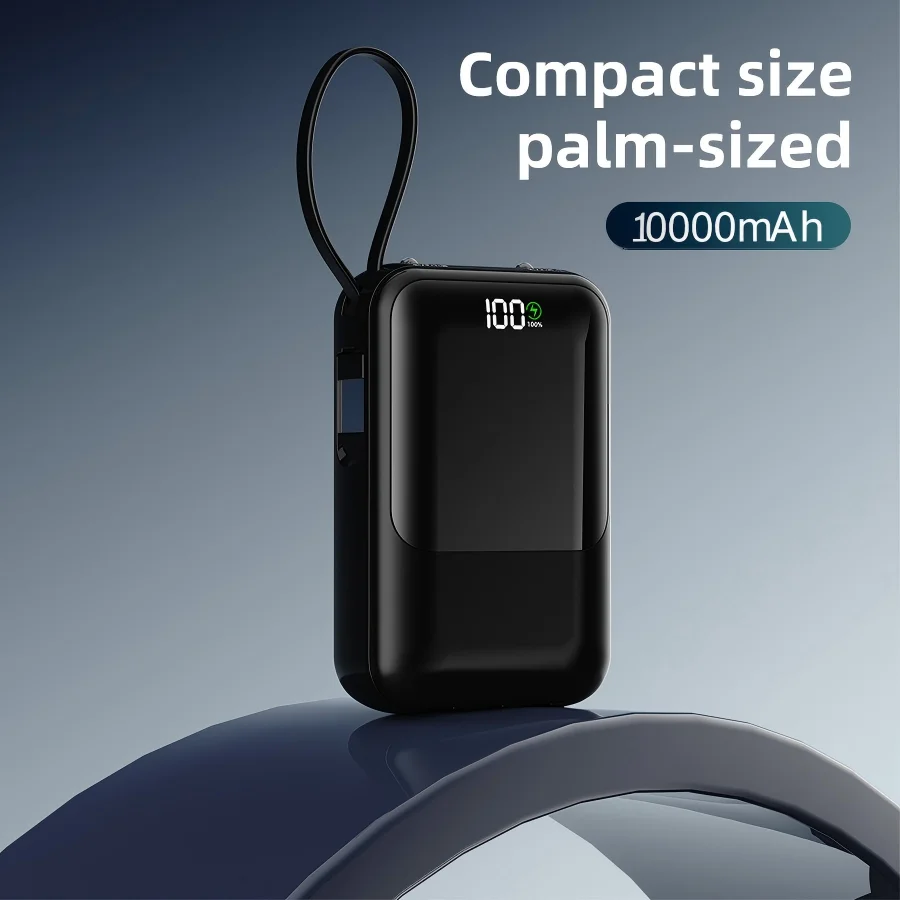 10000mAh Portable Power Bank for Universal Devices Super Fast Charging with Built-in Cable Large Capacity Power Bank for All Smartphones