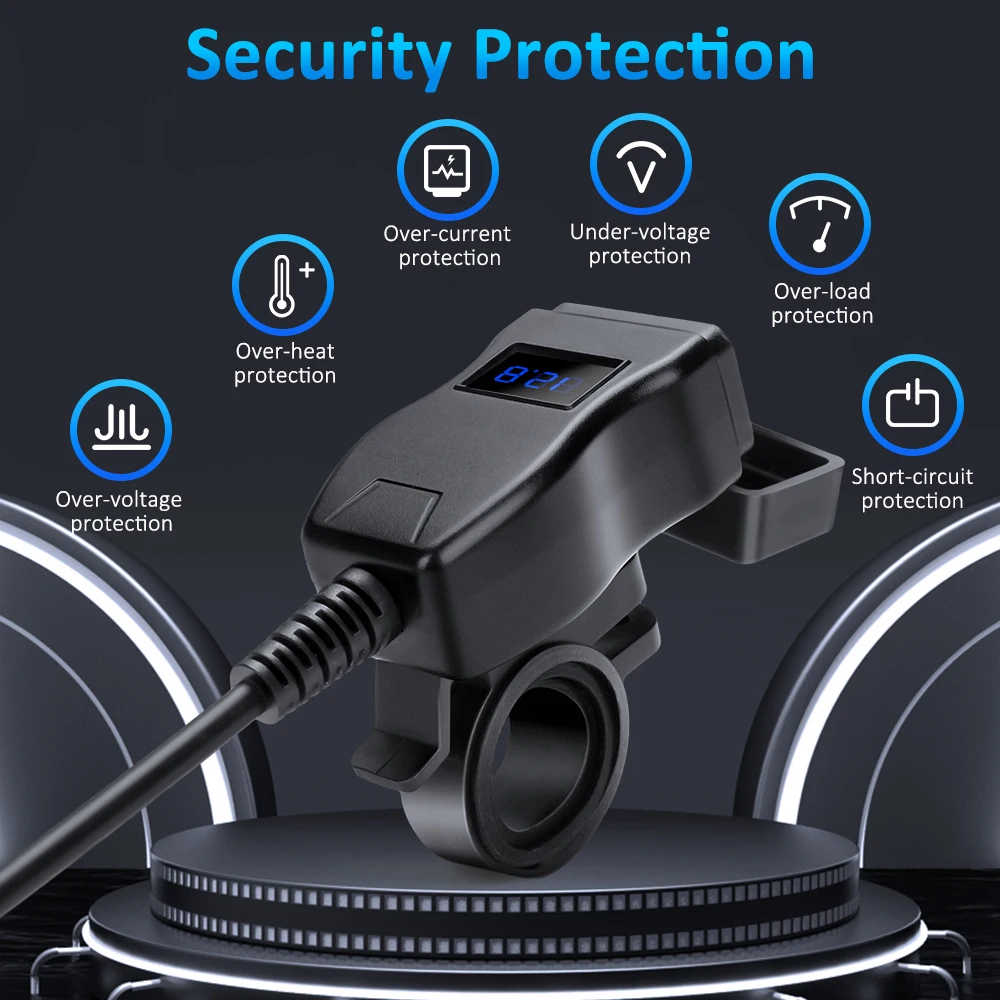 PD QC3.0 Motorcycle USB Fast Cellular Charger Waterproof Type C Port Socket Connector With Cell Mobile Voltmeter Digital Charger