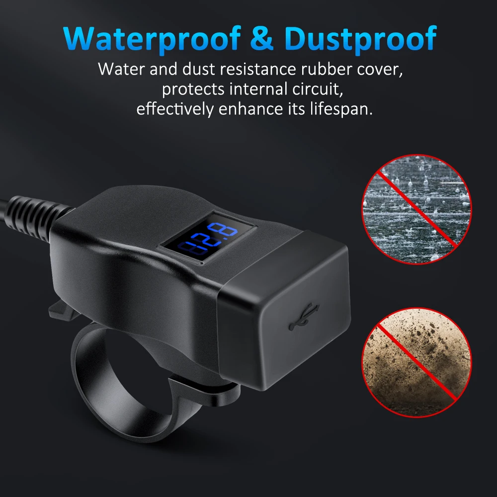 PD QC3.0 Motorcycle USB Fast Cellular Charger Waterproof Type C Port Socket Connector With Cell Mobile Voltmeter Digital Charger
