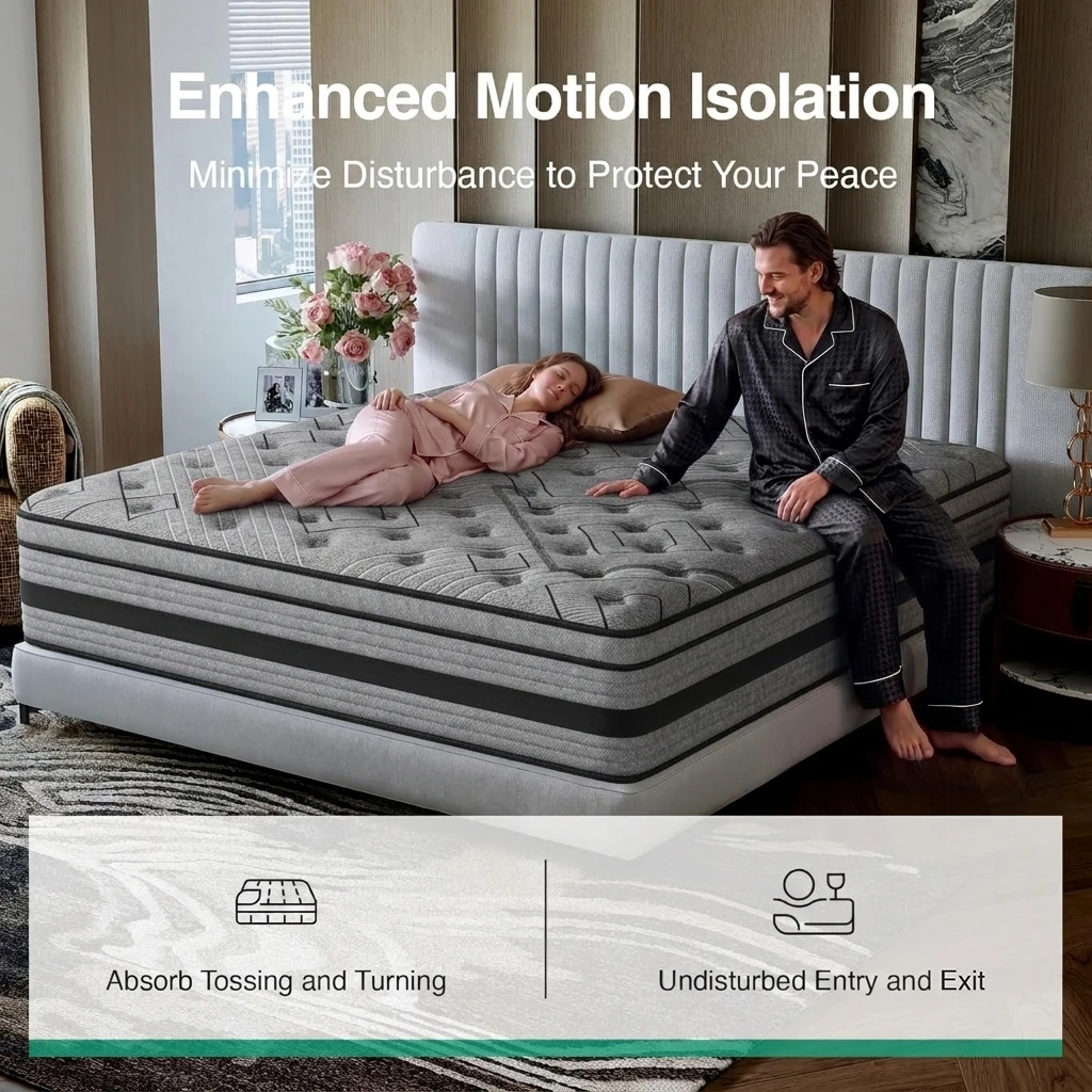 12/ 14inch Foam and Spring Hybrid Mattress, Medium Firmness, Available in Full, Queen, and King Sizes, Gel Memory Foam for Lumbar Support, Boxed Mattress
