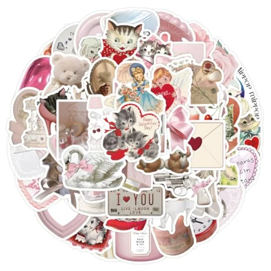 Cute Vinyl Laptop, Waterproof Aesthetic Stickers, Pink Sticker Pack for Girls Water Bottles Laptop Computer Phone Guitar 60 Coq