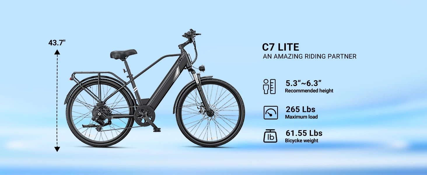 DYU C5 Adult Electric Bike 1000W Motor 480WH Lithium Battery Electric Bicycle ，7-Speed City E-Bike UL2849 Certified