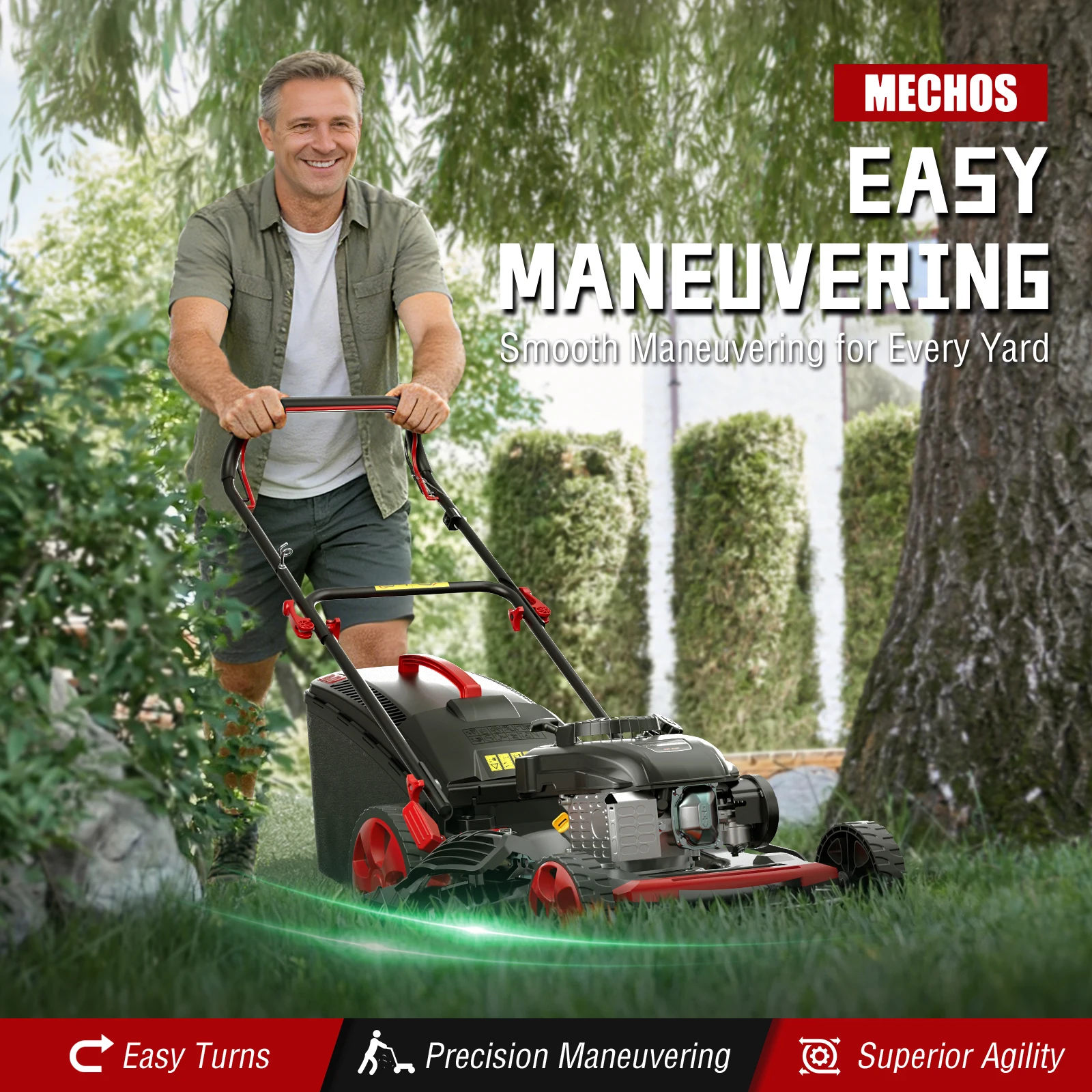 201cc 4-Stroke Gas Hand Push Lawn Mower, Gas Self-Propelled Lawn mower, 21-Inch Steel Deck, 3-in-1 Bagging, Side Discharge & Mulching, 7-Position Height Adjustment, Easy Start & Low Maintenance for Small Yards(Hand Push/Self-Propelled)
