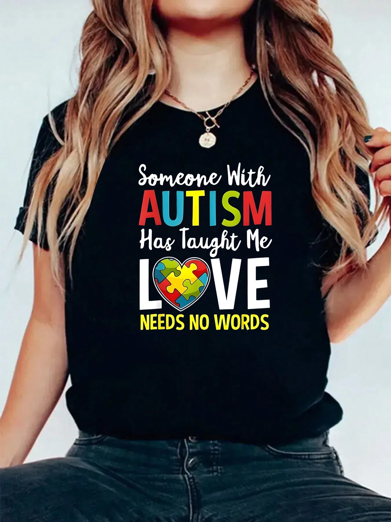 Autism Awareness Puzzle Piece Teacher 1 Pcs Women's Plus Size-Shirt Funny Oversized Graphic Short Sleeve Tee Novelty