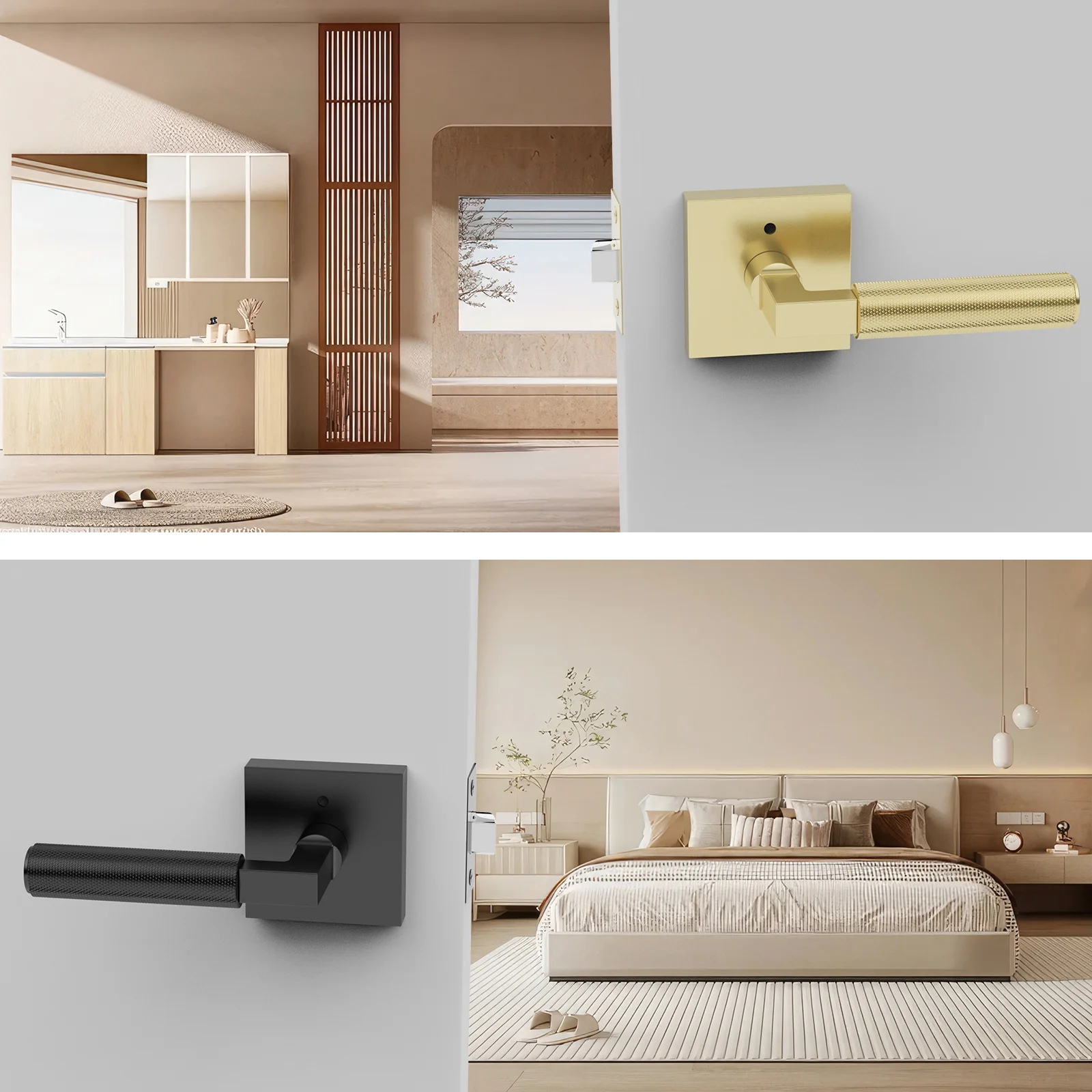 Viladepot Privacy Door Handle Keyless Reversible Door Lock Hardware Door Lever Bedroom Bathroom Left&Right Door Knob