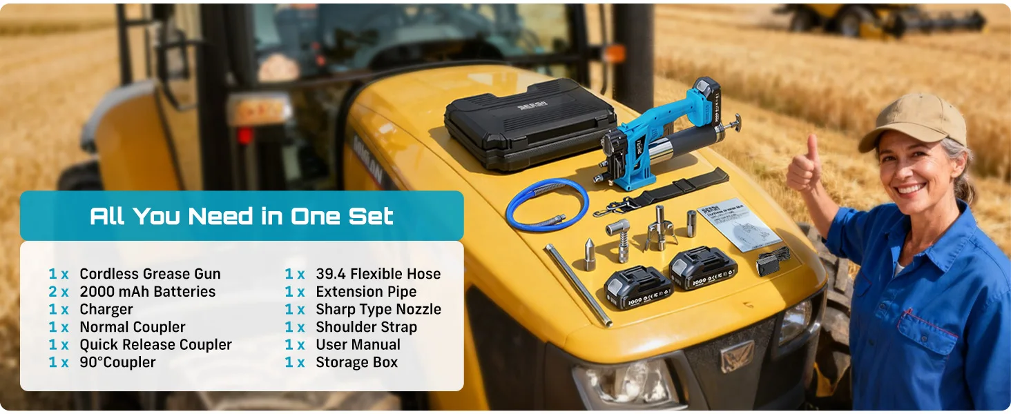 SEESII 10000PSI Electric Grease Gun Kit 4.6 OZ/MIN Auto Greasing with 2*2.0A Battery & 4000 PSI Mini Manual Grease Gun 3 Oz Portable Small Grease Gun Kit
