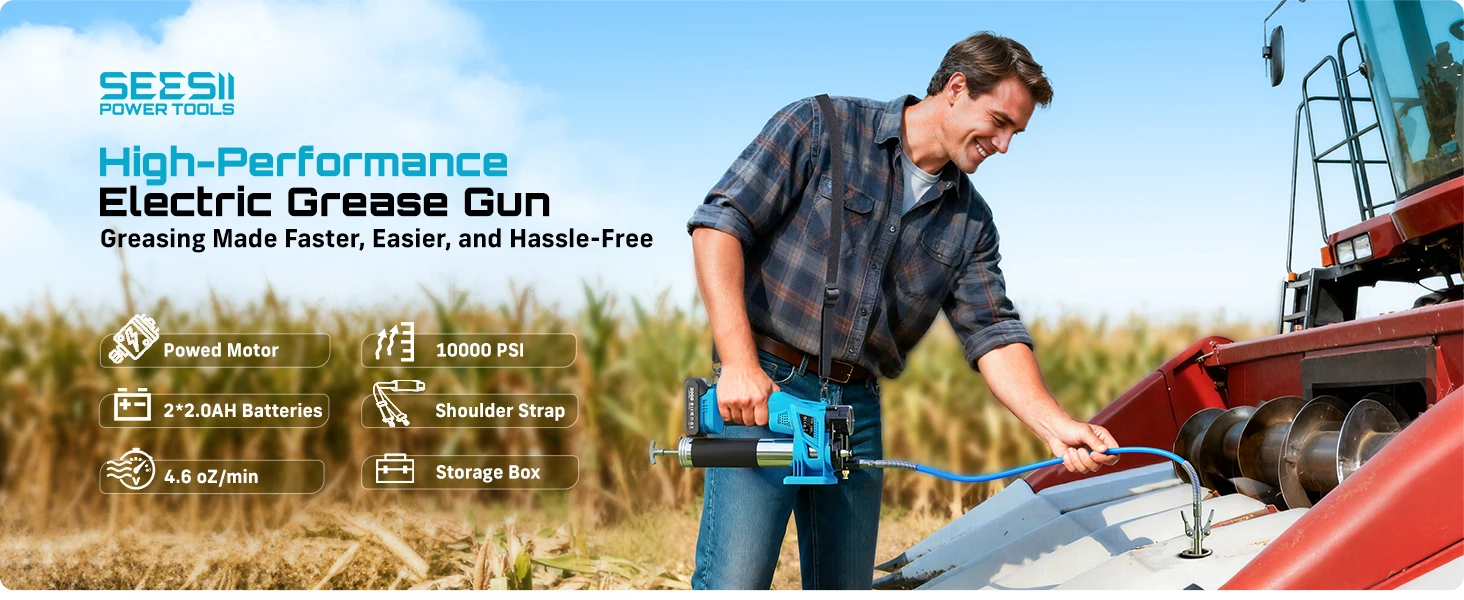 SEESII 10000PSI Electric Grease Gun Kit 4.6 OZ/MIN Auto Greasing with 2*2.0A Battery & 4000 PSI Mini Manual Grease Gun 3 Oz Portable Small Grease Gun Kit
