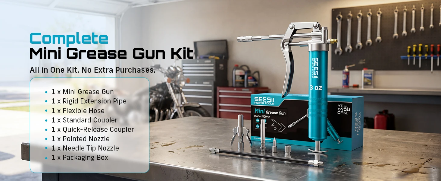 SEESII 10000PSI Electric Grease Gun Kit 4.6 OZ/MIN Auto Greasing with 2*2.0A Battery & 4000 PSI Mini Manual Grease Gun 3 Oz Portable Small Grease Gun Kit