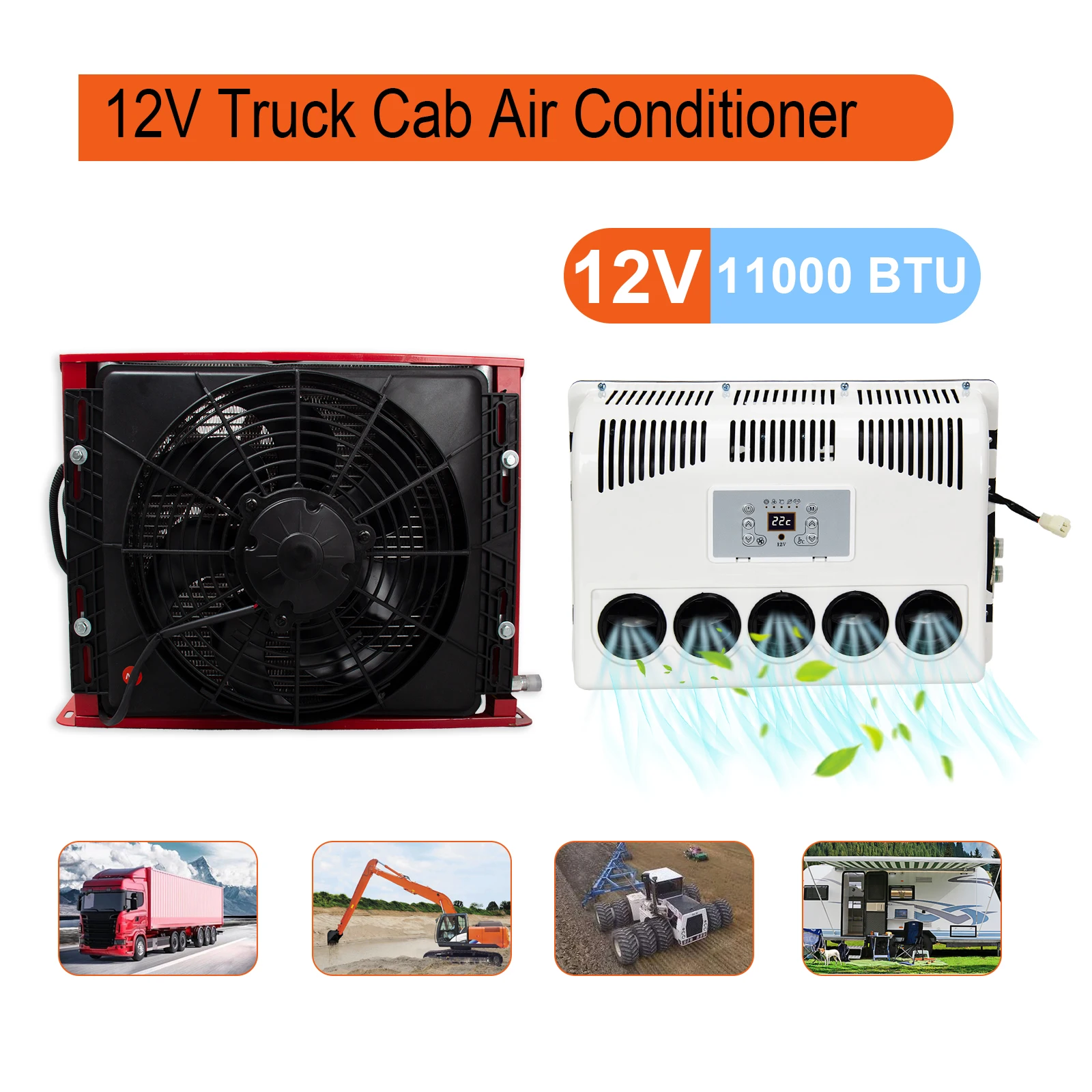 NEW 11000 BTU Truck Cab Air Conditioner 12V Split AC Kit For Semi Trucks Bus RV