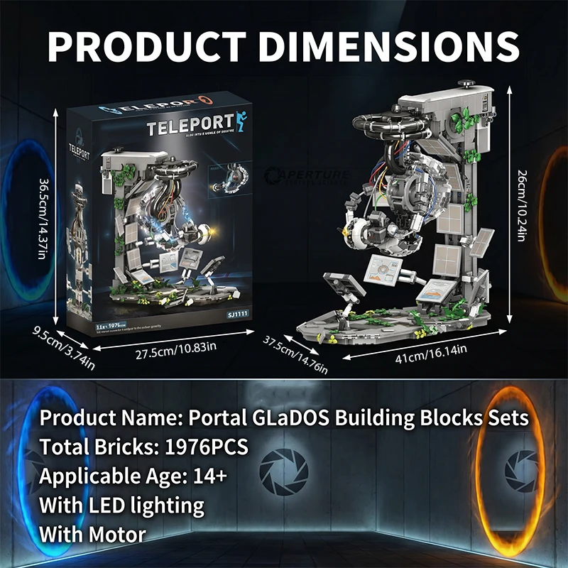 GLaDOS Portal 2 with LED Motor Building Blocks Decrypt Puzzle Game Evil Robot Aperture Lab Brick Model Kit Boys Toy Adults Kid Gift 1976PCS