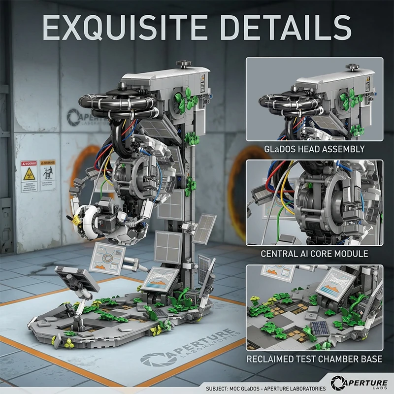GLaDOS Portal 2 with LED Motor Building Blocks Decrypt Puzzle Game Evil Robot Aperture Lab Brick Model Kit Boys Toy Adults Kid Gift 1976PCS