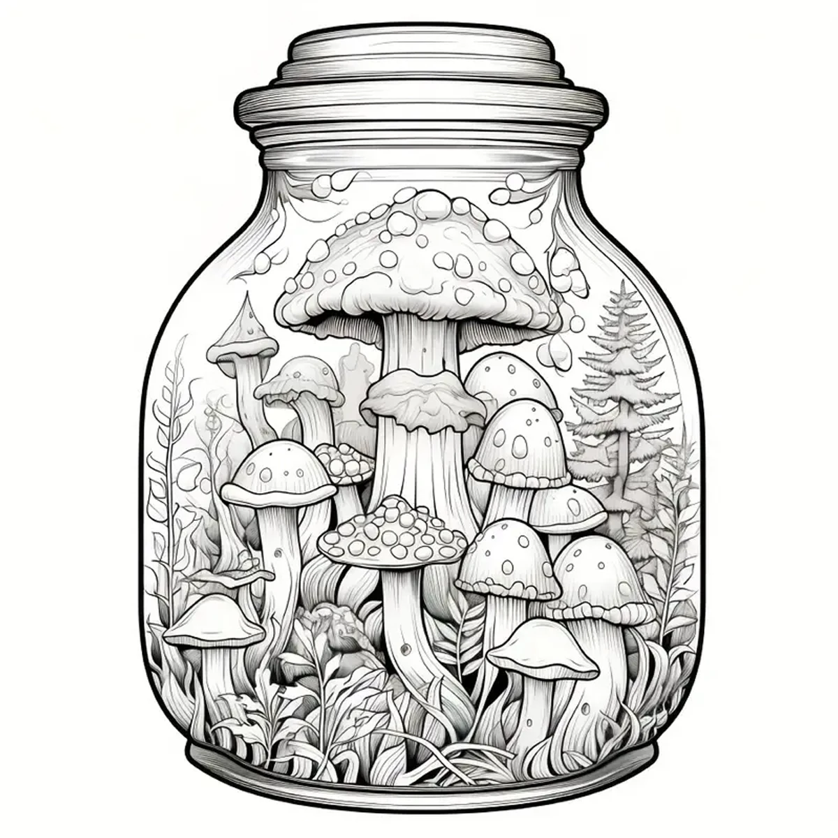 World In A Jar Fantasy Coloring Book for Kids Teens Adults, Enchanted Mini Fairy Forest Mushroom Cottage Landscape Drawing Activity Book, Thick No Bleed Paper Magical Themed Art Workbook, Great Gift for Boys Girls & Dreamy Art Fans