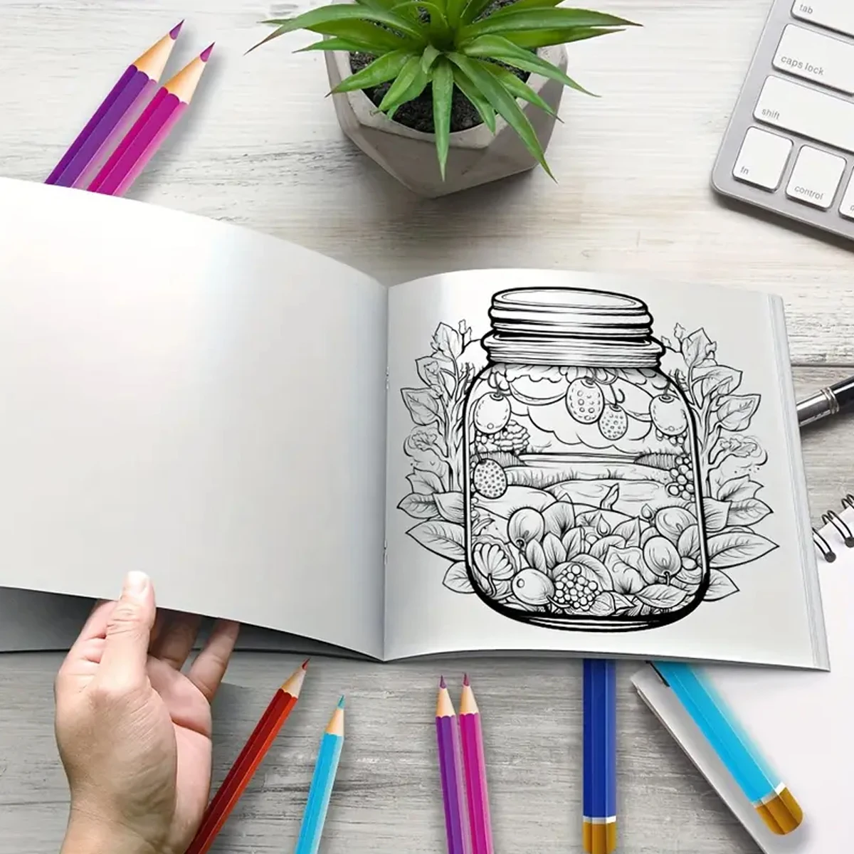 World In A Jar Fantasy Coloring Book for Kids Teens Adults, Enchanted Mini Fairy Forest Mushroom Cottage Landscape Drawing Activity Book, Thick No Bleed Paper Magical Themed Art Workbook, Great Gift for Boys Girls & Dreamy Art Fans