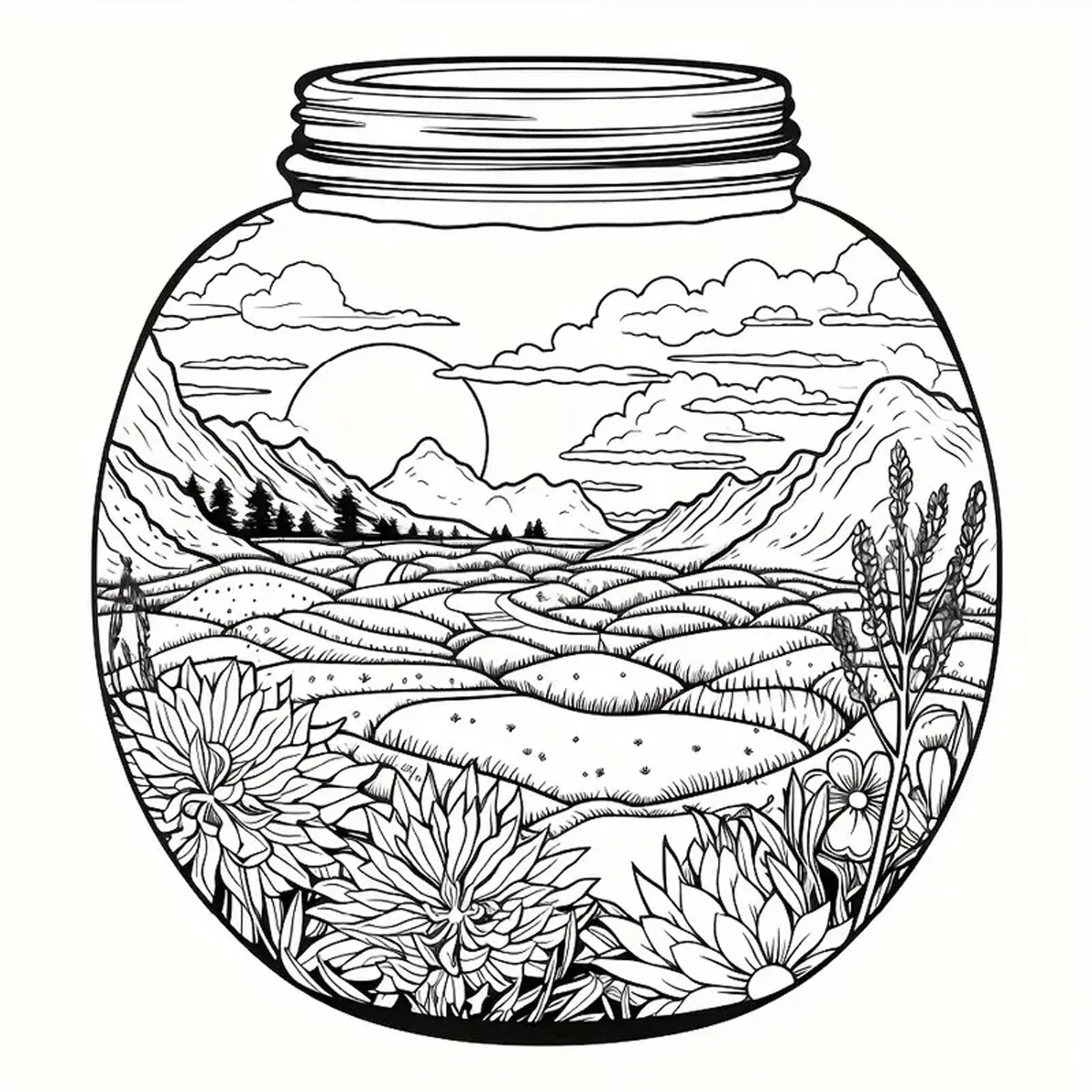 World In A Jar Fantasy Coloring Book for Kids Teens Adults, Enchanted Mini Fairy Forest Mushroom Cottage Landscape Drawing Activity Book, Thick No Bleed Paper Magical Themed Art Workbook, Great Gift for Boys Girls & Dreamy Art Fans