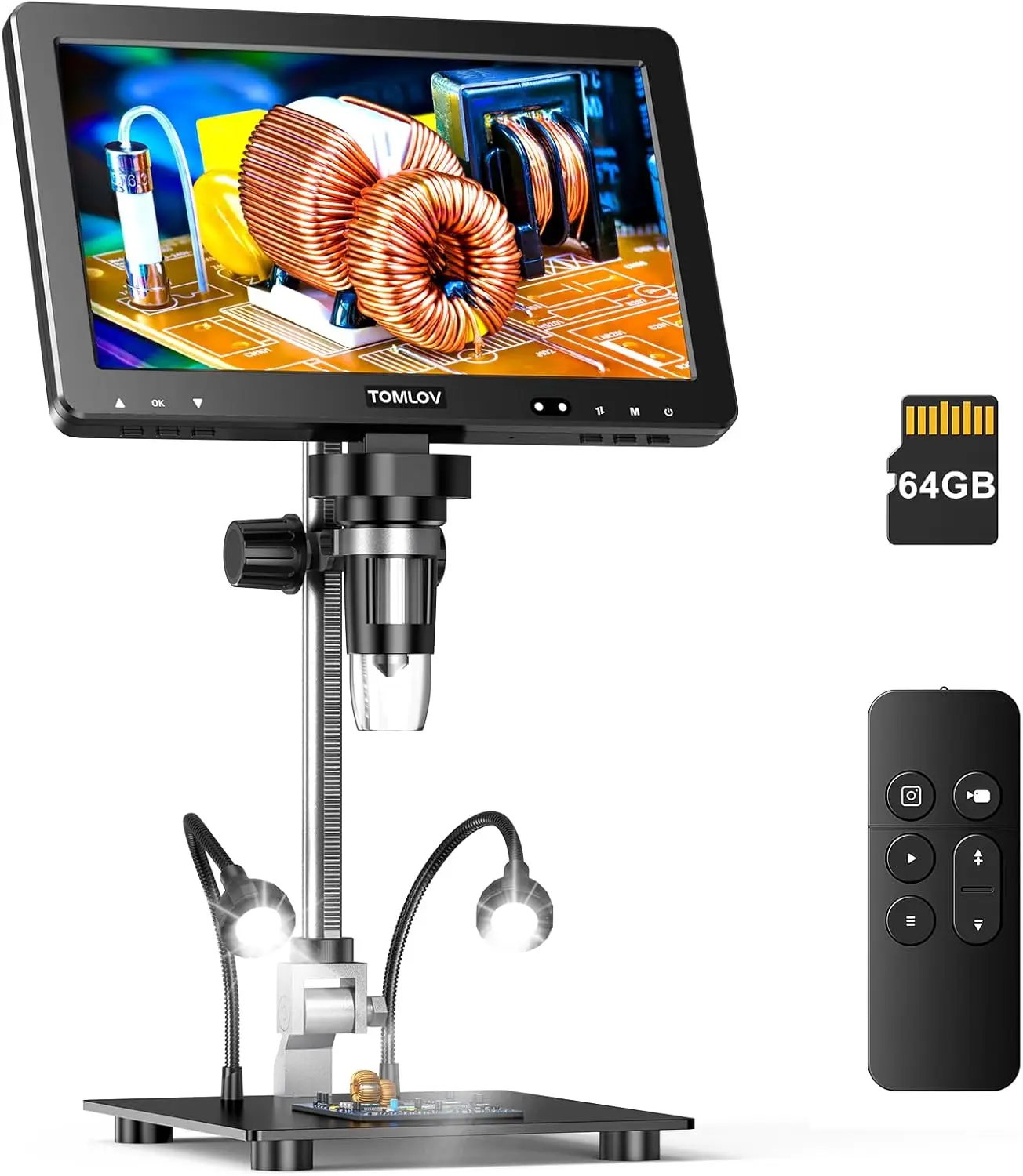 TOMLOV Digital Microscope Soldering 1500X DM9 Max 10.1" HD IPS 20MP Coin Microscope for Error Coins LCD Magnifier for Adult Phone Repair PC View