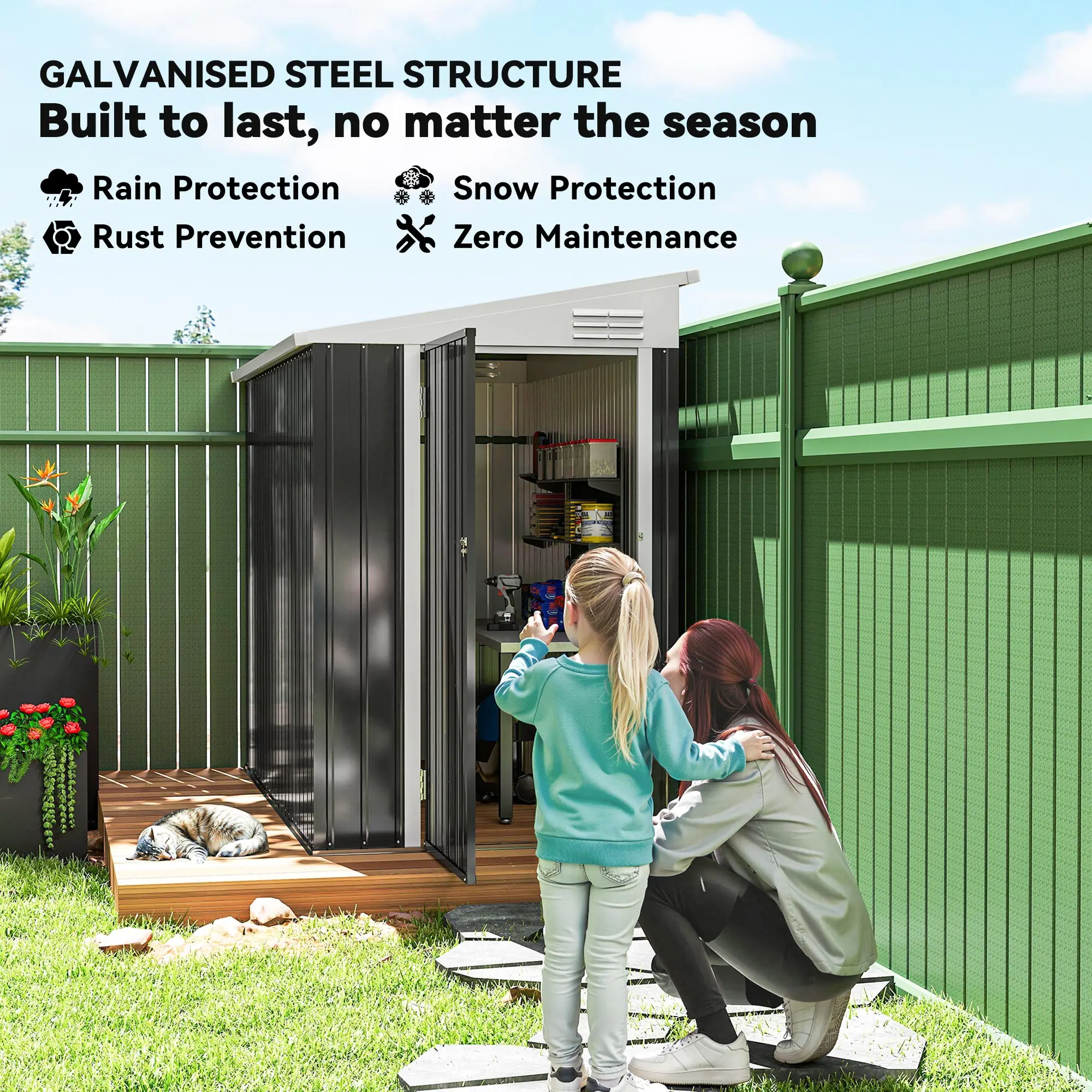 4' X 8' Steel Garden Storage Shed Metal Tool House with Lock and 2 Air Vents